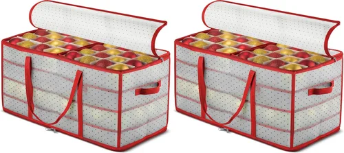 Vista 9 de ZOBER Caja de almacenamiento de plástico para adornos de Navidad, almacena 64 adornos de 3 pulgadas con bandejas individuales, caja
