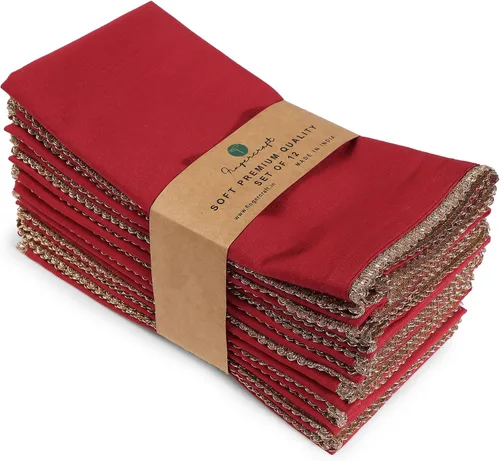 Vista 21 de FINGERCRAFT Servilletas de tela de lino y algodón de 12 unidades con esquinas ingletadas y elegante encaje para uso diario; las servilletas están