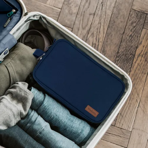 Vista 7 de Wedama Neceser grande para hombres, bolsa de viaje de mano, artículos de tocador impermeables, kit de poliéster grueso, artículos de tocador, viajes