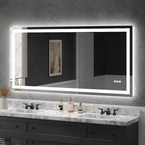 Vista 17 de USHOWER Espejo de baño LED de 20x28 pulgadas de vidrio templado - Espejo iluminado con luz LED retroiluminada sin marco para tocador de baño