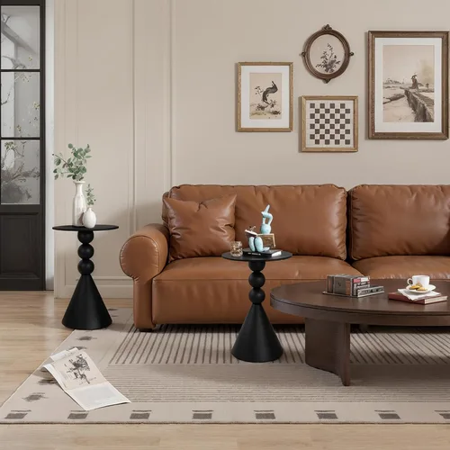 Vista 6 de Mesa redonda de Martini de metal, mesa auxiliar de tambor vintage, mesita de noche moderna, mesas de centro para espacio pequeño, sala de estar