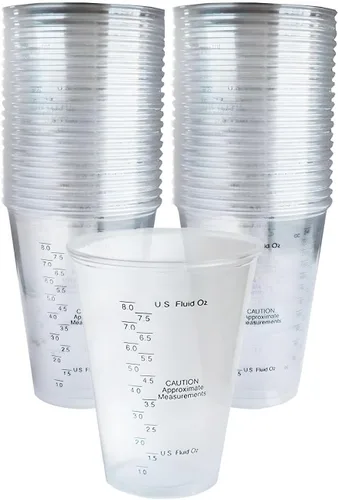 Vasos medidores de plástico ultra transparente, desechables graduados, 8 oz/8.1 fl oz (paquete de 50)