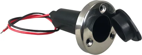 Vista 6 de Pactrade Marine Luz LED verde roja de navegación de 12 pulgadas SS304 collar de poste enchufable (con base de nailon de 2 clavijas enchufe negro)