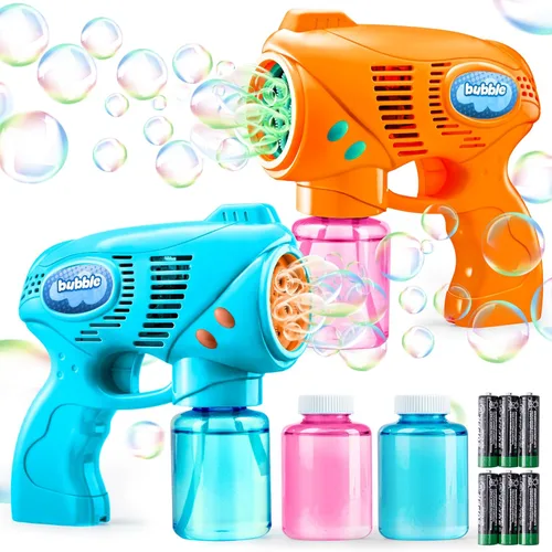 Vista 14 de JOYIN 2 pistolas de burbujas para niños con 2 botellas de solución de recarga, ametralladora de burbujas para niños pequeños de 1 a 3 años y de 4 a