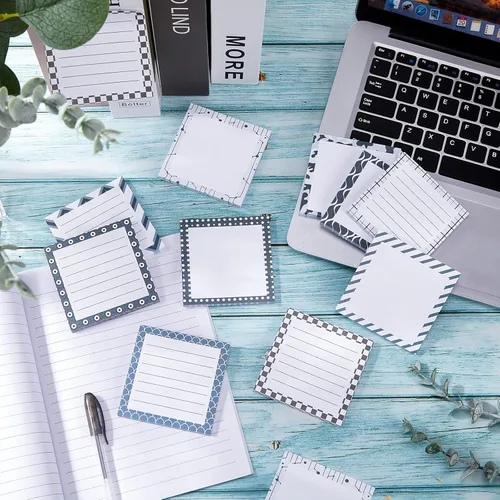 Vista 2 de Zonon 10 blocs de notas adhesivas estéticas, 3 x 3 pulgadas, notas adhesivas decorativas en blanco y negro, 500 hojas de notas autoadhesivas
