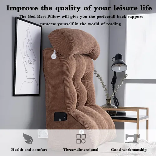 Vista 4 de Almohada de lectura para sentarse, respaldo de cuña en la cama/sofá, almohada triangular de lectura, cojín de apoyo lumbar con almohada ajustable