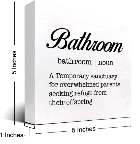 Vista 2 de Letrero divertido de madera con definición de baño, placa de bloque de madera para el hogar, baño, estante y decoración de inodoro