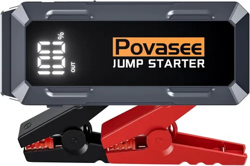 Povasee Arrancador de 4000 amperios, arrancador de batería de 12 voltios (10L de gasolina, motor diésel de 10L), arrancador de batería de coche con