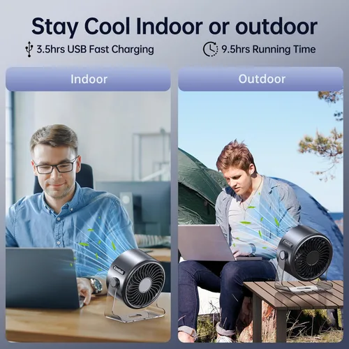 Vista 4 de Ventilador de escritorio USB para dormitorio: Ventilador de mesa silencioso con pantalla digital de 100 velocidades con flujo de aire turbo