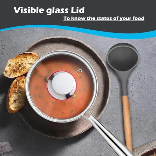Vista 6 de E-far Cacerola de 1 cuarto de galón, sartén de acero inoxidable de tres capas con tapa de vidrio, pequeña olla de inducción de cocción compatible