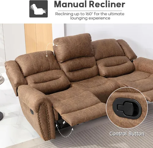 Vista 5 de EBELLO Sofá reclinable de piel sintética, sofá reclinable de 3 plazas, juego de sofá reclinable manual para sala de estar, juego de muebles