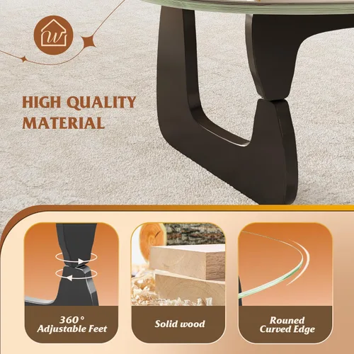 Vista 6 de WLIVE Mesa de café, mesa de café pequeña de vidrio con patas de madera maciza, mesas de sala de estar triangulares de 32.7" de mediados de siglo