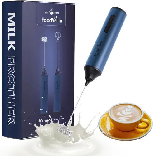 Vista 10 de FoodVille MF05 Espumador de leche recargable con carga USB, máquina de espuma de mano con batidor de globo inoxidable para capuchino, café