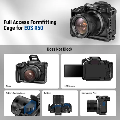 Vista 4 de NEEWER Camera Cage, Aluminum Video Rig with NATO Rail, 1/4" Threads, 3/8" ARRI Holes, Cold Shoe, Anti Twist, Compatible with DJI Gimbals Arca Type