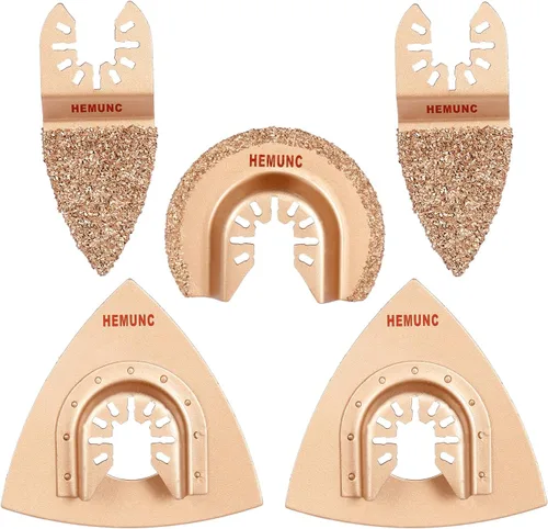 Vista 2 de 5 piezas de juego de cuchillas de herramienta oscilante universal mixto de carburo para lechada de azulejos, mortero, mampostería de hormigón