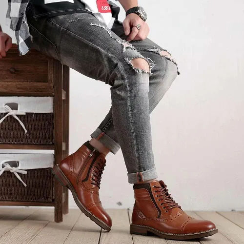 Vista 7 de Botas Chelsea para hombre, elegantes y cómodas, de cuero, con cremallera