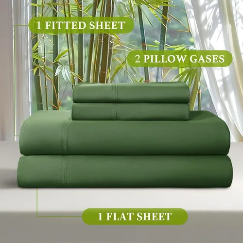Vista 199 de Shilucheng Sábanas 100% viscosa derivada de bambú, tamaño matrimonial, 4 piezas, ultra refrescantes y sedosas, bolsillo profundo de 16 pulgadas