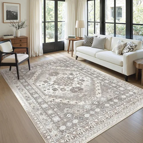 Vista 60 de zesthome Alfombras de área de 5 x 7, lavables a máquina, para sala de estar, dormitorio, resistentes a las manchas, vintage, de gran área, Beige