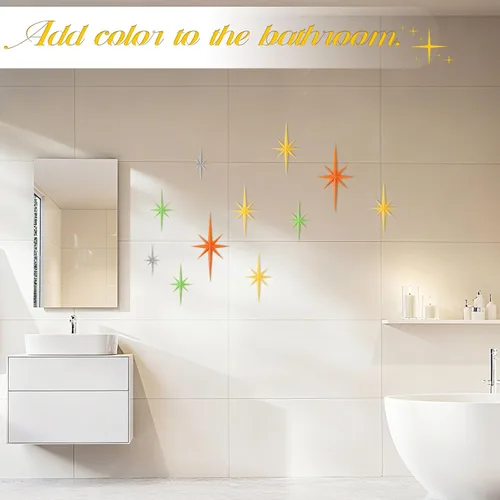 Vista 7 de DDETYM 6 piezas de escultura de pared retro Starburst, decoración de pared moderna de mediados de siglo, 8 estrellas atómicas puntiagudas