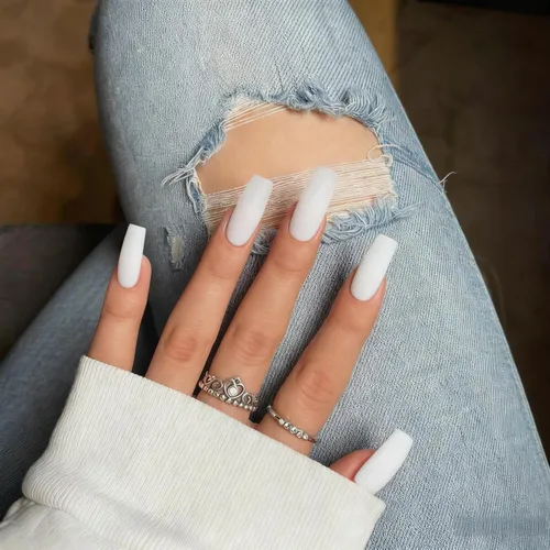 Vista 15 de Xcreando - Uñas postizas Baby Pink de longitud media y largas, estilo coffin cuadrado, uñas acrílicas con pegamento, uñas postizas de color sólido