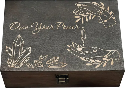 Own Your Power Box, 8.5 x 6 x 3 pulgadas, caja de cristal, caja grabada, caja de madera, caja misteriosa de cristal, caja de regalo de cristal, caja