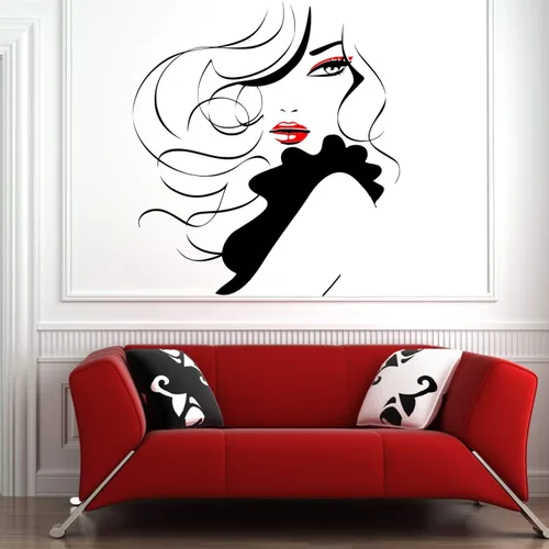 Vista 6 de Pegatinas de pared de cabello largo de belleza de chica sexy, para decoración del hogar, sala de estar, vinilo extraíble, barbería, A536