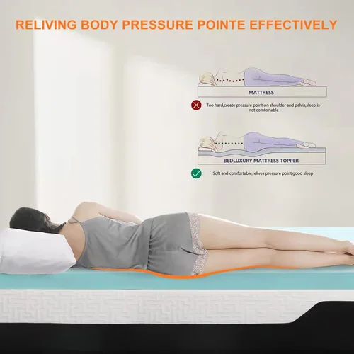 Vista 4 de Cubrecolchón refrescante de espuma viscoelástica de gel de 3 pulgadas para aliviar la presión, cubrecolchón con funda extraíble, suave