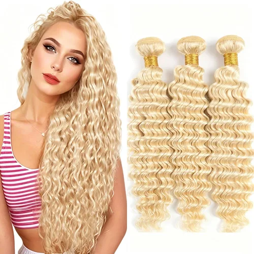 Vista 133 de Rubio rizado rizado paquetes color 613 cabello humano 8 10 12 pulgadas 613 Blonde-CL