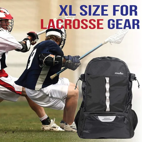 Vista 9 de Athletico Mochila de lacrosse extra grande – Capacidad para equipos de lacrosse y hockey sobre césped – Dos soportes para palos y compartimento