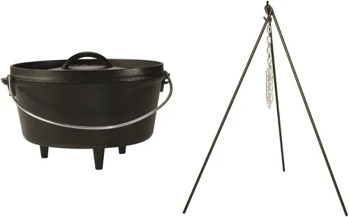Lodge Horno holandés de hierro fundido L10DCO3 (5 cuartos de galón) y trípode para horno holandés Lodge 3TP2 Camp (43.5 pulgadas, negro)