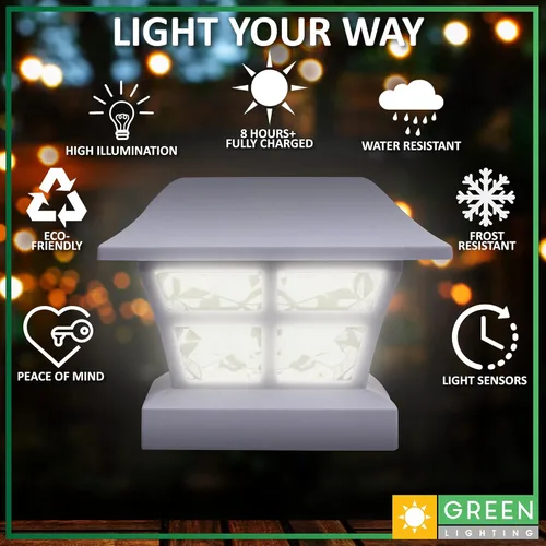 Vista 3 de GreenLighting Evolve - Luces solares blancas para postes – Tapas de poste de 4 x 4 y luces de poste al aire libre – Luces solares impermeables