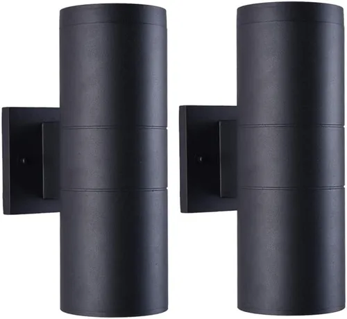 Vista 20 de mirrea Lámpara moderna para porche al aire libre en 2 luces con cilindro de aluminio negro mate y cubierta de vidrio templado, aplique de pared