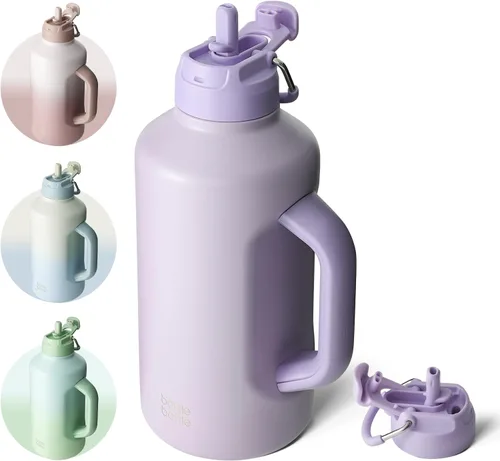 Vista 10 de BOTTLE BOTTLE Botella de agua aislada de 64 onzas con pajita y tapa de doble uso, botella de agua de acero inoxidable para hombres con asa, jarra