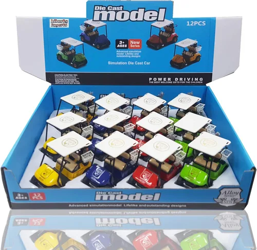 Vista 6 de Caja de 12 réplicas de mini carritos de golf, aleación de metal fundido a presión de 4 pulgadas, modelo a escala 1:32, vehículo de carrito de golf