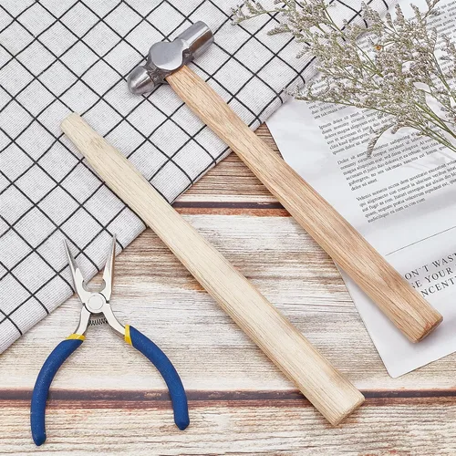 Vista 2 de PH PandaHall Martillo de bola con dos mangos de madera de repuesto, martillo de acero al carbono de doble cabeza de 4 onzas, martillo de trabajo