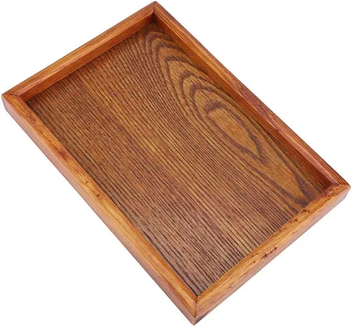 Vista 30 de Bandeja de madera para servir, bandeja rectangular de madera para té de frutas, aperitivos, platos de dulces, bandeja de mesa de café, organizador
