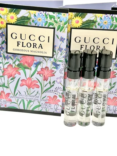 Vista 2 de Gucci Flora Gorgeous Magnolia Muestra Perfume Mujer EDP Spray 0.1 fl oz / 0.05 oz - Juego de 3
