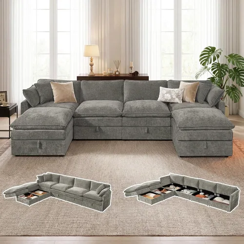 Vista 9 de Sofá modular con almacenamiento, sofá cama de 103 pulgadas, sofá cama seccional, sofá nube de gran tamaño con otomana móvil, sofá moderno de 6