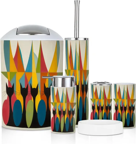 Vista 13 de Bathroom Accessory Set 6 Piece Emerald Cactus Vibrant Sky Stained Glass Western Scene Trash can, Toothbrush Holder, Soap Dispenser, Soap Dish