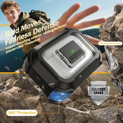 Vista 2 de RFUNGUANGO Funda para AirPods Pro 2, compatible con AirPods Pro de 2ª/1ª generación, compatible con MagSafe, bloqueo automático magnético con kit