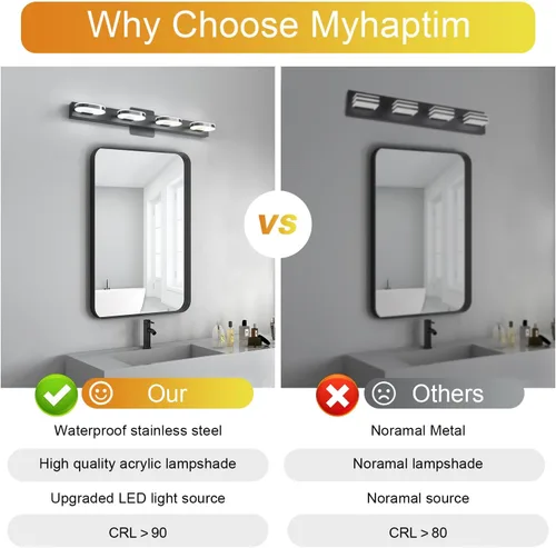 Vista 3 de Myhaptim Moderna lámpara LED de tocador para baño, lámpara de pared moderna de 26 pulgadas, luz blanca natural (negro)