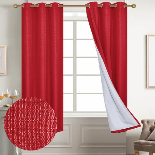 Vista 11 de Diraysid Cortinas 100% opacas de lino negro para dormitorio, con ojales, aislamiento térmico, cortinas de oscurecimiento de habitación