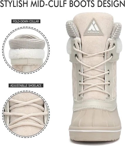 Vista 4 de Botas de nieve para mujer, a media pantorrilla, antideslizantes, resistentes al agua, zapatos de invierno