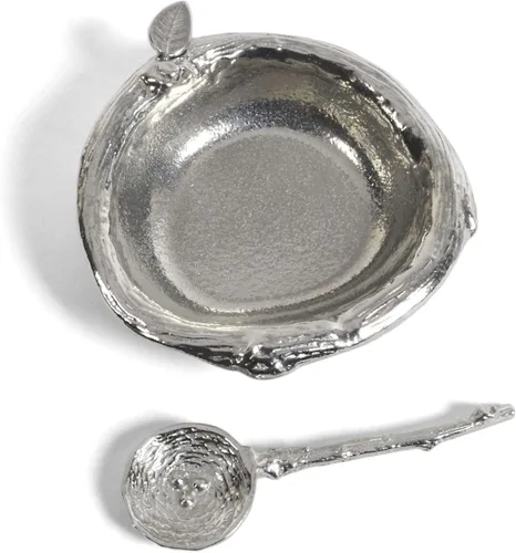 Vista 2 de Crosby & Taylor Plato de sal de peltre de 2.5 pulgadas con cuchara nido de pájaro