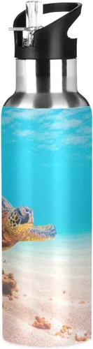 Vista 9 de Blueangle Botella de agua de 20 onzas con lazo de cinta azul, doble pared al vacío, botella de agua de acero inoxidable a prueba de fugas, botella