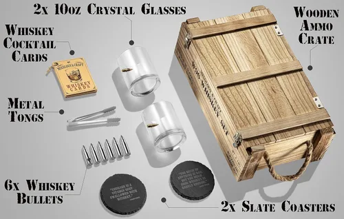 Vista 3 de Mixology & Craft Juego de piedras de whisky con vasos y balas de acero, regalo para hombres