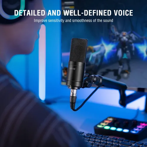 Vista 4 de FIFINE - Micrófono XLR, micrófono de condensador para podcast con grabación, vocal, voz en off, transmisión, podcast, canto, micrófono de estudio