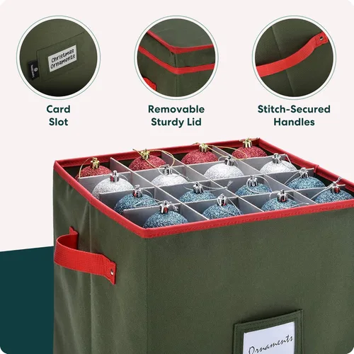 Vista 7 de Handy Laundry Almacenamiento de adornos de Navidad: almacena hasta 64 adornos navideños, divisores ajustables, dos asas. La caja de almacenamiento