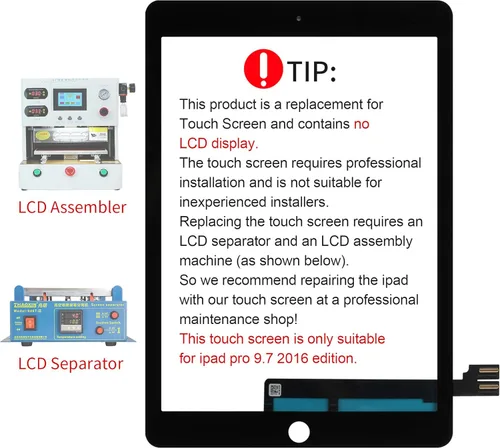 Vista 2 de A-MIND Reemplazo para iPad Pro 9.7 2016 A1673 A1674 A1675 Pantalla táctil (LCD no incluido, no instrucciones) Reemplazo del panel de vidrio frontal