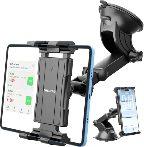 Vista 9 de OHLPRO Soporte para tablet para tablero de automóvil y parabrisas, soporte para iPad con ventosa, rotación de 360°, soporte retráctil ajustable